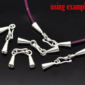 5 sets -  Silver Plated Bracelet and Necklace End Tips Caps Clasps - 36x5mm - For 3mm Cords