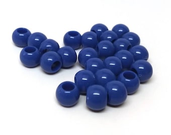 75 szt. niebieskich, okrągłych, akrylowych koralików w kształcie gumy balonowej - 11 mm x 9 mm - Rozmiar otworu: 5 mm - Pasują do europejskich sznurków i paracordu!