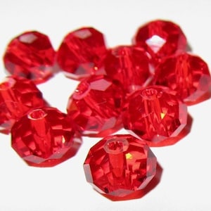 20 pcs. Red Crystal Glass Faceted Rondelle Beads - 8mm - Hole Size: 1.3mm