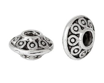 100 cuentas espaciadoras bicono talladas en filigrana de plata antigua - 6 mm x 4 mm - Tamaño del orificio: 1,1 mm