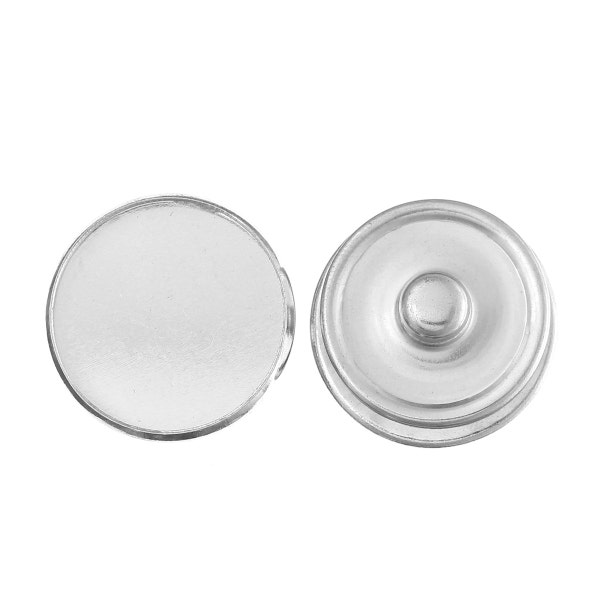 20 pcs. Silver Tone Chunk Snap Popper Bases Buttons - 18mm Glue Pad - Bezels for 18mm Cabochons / Glass Tiles