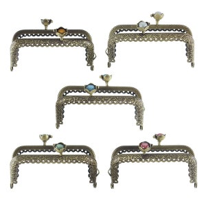 5 pcs. Antique Bronze Metal Purse Handbag Frame - Filigree Pattern Design  - Kiss Clasp - 8.9cm x 5.5cm (3.5" x 2.17") - 5 colors