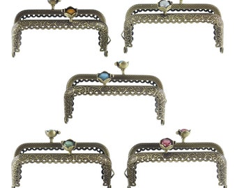5 pcs. Antique Bronze Metal Purse Handbag Frame - Filigree Pattern Design  - Kiss Clasp - 8.9cm x 5.5cm (3.5" x 2.17") - 5 colors