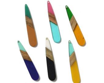 4 pcs. Assortment of Solid Stripe Resin and Wood Teardrop Flat Pendant - 44mm x 8mm - (1.73" x 0.32") - Great for Earrings and Necklaces!