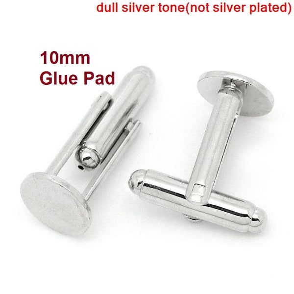 Lot of 12 Silver Tone Cuff Links (6 pairs) - 10mm Glue Pad