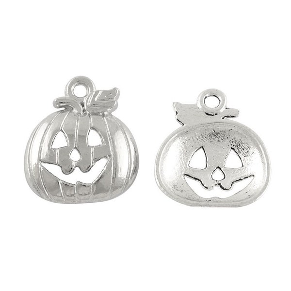 30 pcs. Antique Silver Halloween Pumpkin Charms Pendants - 18mm x 16mm