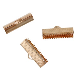 50 pcs. Rose Gold Plated Textured Ribbon Crimp End Caps - 20mm x 8mm