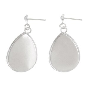 50 pcs. Silver Plated Earring Dangle Tacks Posts Settings Bezels Cabochons - Teardrop - 25mm x 18mm Glue Pad Setting image 1