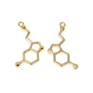 10 uds. Gold Plated Chemistry Science Molecule Serotonin Charms Colgantes - 25mm X 13mm - 1 in x 0.5 in