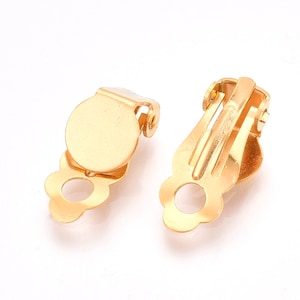 10 pcs. 304 Stainless Steel Hinged Earring Clip-Ons Settings - 8mm Glue Pad Setting - Golden