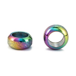 10 pcs 201 Stainless Steel Frosted Spacer Beads- 8mm x 4mm - Hole: 5mm - IP Rainbow - Tarnish Resistant! Fits Paracord and European Cords!