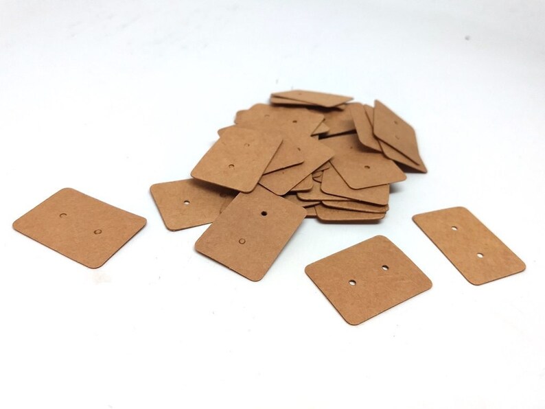 100 pcs. Brown Cardboard Paper Jewelry Earrings Earring Rectangle Display Cards Tags Labels 2 Holes 35mm x 25mm 1.38 x 1 image 3