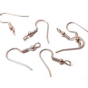 10 pcs 304 Stainless Steel Rose Gold Plated Earring Hooks with Spring and Ball - 22mm x 17mm - Hole Size: 2.3mm - Perpendicular Loop