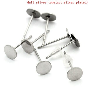 100 pieces (50 pairs) 304 Stainless Steel Earring Posts/Bases/Posts/Settings with Rubber Backs - 13mm x 6mm