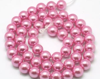 10mm Pastel Pink Glass Pearl Imitation Round Beads - 15 inch strand - Approx 42 beads per strand - Hole Size: 0.7mm