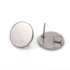 10 pcs. (5 pairs) 304 Stainless Steel Silver Tone Earring Posts/Bases/Studs/Settings - 15mm Diameter - with Loop