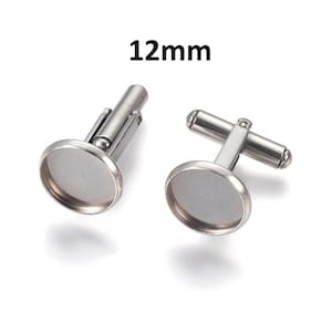 Lot of 10 Silver Tone Cuff Links (5 pairs) - 12mm Glue Pad Bezel Setting - 304 Stainless Steel - Tarnish Resistant! Very High Quality!