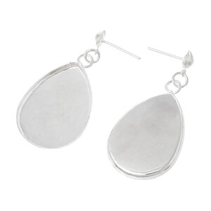 50 pcs. Silver Plated Earring Dangle Tacks Posts Settings Bezels Cabochons - Teardrop - 25mm x 18mm Glue Pad Setting image 3