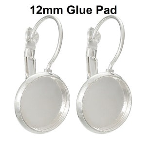 10 pcs. Silver Plated Earring Clips Settings Lever Back Bezels Cabochons - 12mm Glue Pad Setting