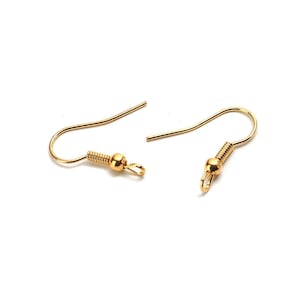100 pcs Gold Plated Earring Hooks with Spring and Ball - 19mm x 17mm - Perpendicular Loop