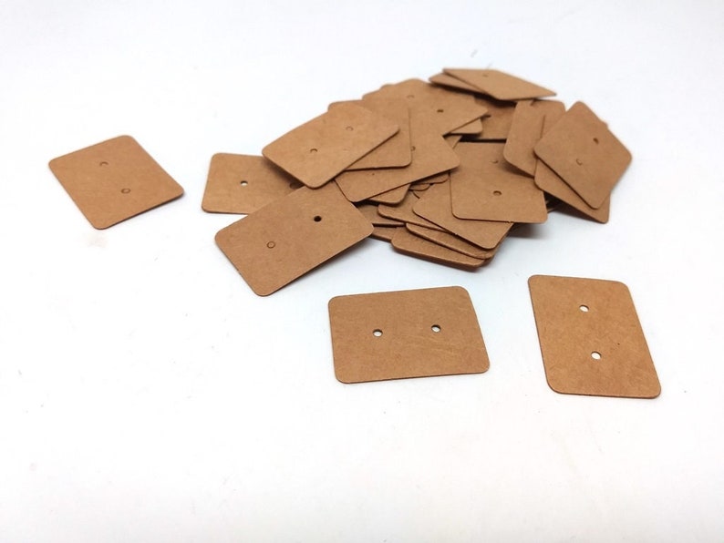 100 pcs. Brown Cardboard Paper Jewelry Earrings Earring Rectangle Display Cards Tags Labels 2 Holes 35mm x 25mm 1.38 x 1 image 2