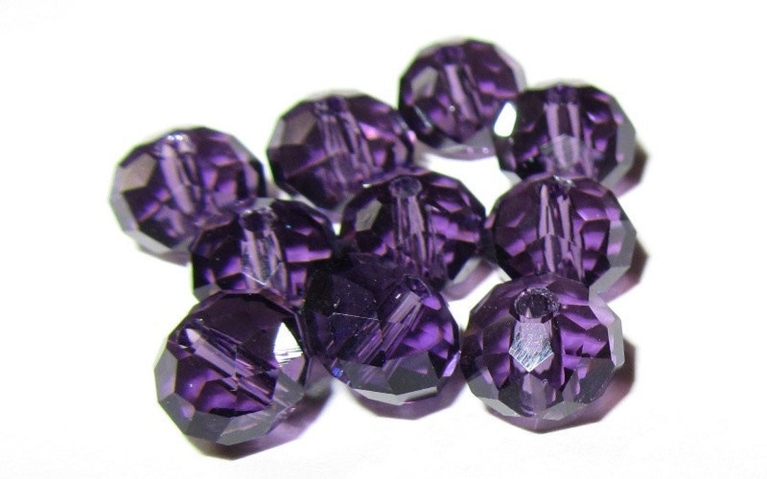 20 Pcs Purple Crystal Glass Faceted Rondelle Beads 8mm Hole Size: 1.3mm ...