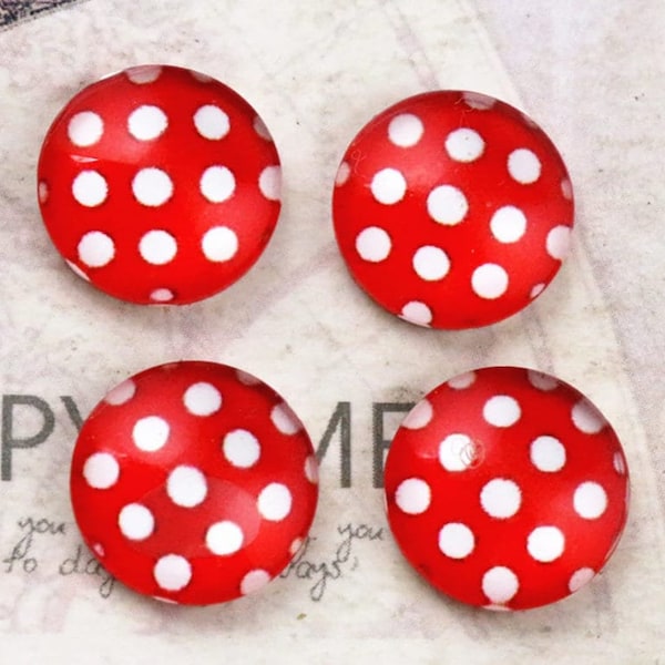 10 Stück Kreis Tupfen Glas Runde Kuppel Dichtungen Fliesen Cabochons - 12mm - Rot und Weiß