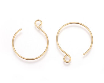 10 pcs 304 Stainless Steel Earring Hoops Hooks - 22mm x 18mm - Gold Ion Plated (IP)