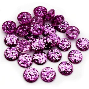 10 cabujones de resina con diseño de drusa, 12 mm, estilo purpurina, morado