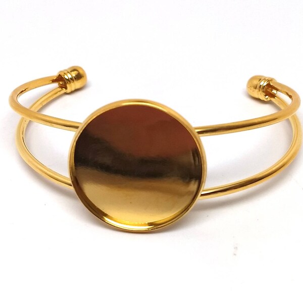 1 pc. Golden Open Cuff Bangle Adjustable Bezel Cabochon Bracelets - 25mm Glue Pad (1 inch - 1") - Made of Copper!