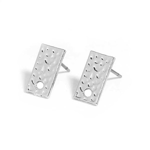 10 pcs. (5 pairs) Silver Tone Earring Posts/Bases/Studs/Settings - Hammered Style - Rectangle - 12mm x 6mm - Hole Size: 1.7mm