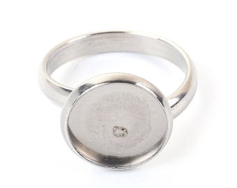 1 pc. 304 Stainless Steel Cabochon Setting Bezel RING bases - Ring Size 7 US - Glue Pad 12mm - Hypoallergenic! Tarnish Resistant!