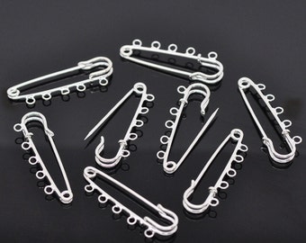 15 pcs Silver Plated Broocher Brooch 5 Holes Safety Pins Brooches - 50mm (2 inch) - Kilt Pins