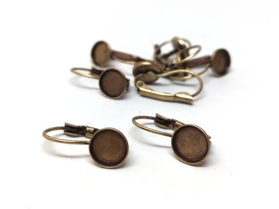 10 pcs Antique Bronze Earring Clips Settings Lever Back Bezels 12mm Glue Pad
