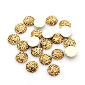 10 cabujones de acrílico con adornos druzy, 12 mm, estilo moteado, marrón dorado y blanco