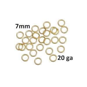 100 peças de argolas abertas de aço inoxidável 304 banhadas a ouro 24K, 7 mm - calibre 20 (0,8 mm de espessura) - resistentes a manchas!