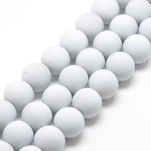 50 Beads - 8mm White Matte Frosted Rubberized Acrylic Round Beads - Hole Size: 1.5mm