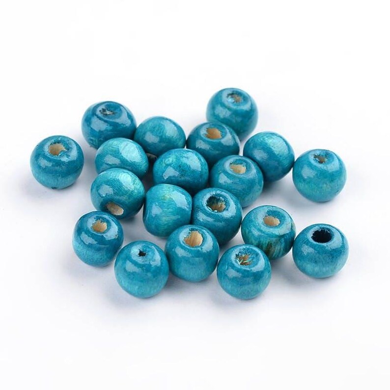 200 pcs Blue Wooden Wood Round Spacer Beads - 8mm (0.32") - Hole Size: 3mm image 2