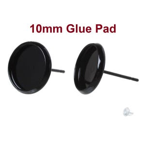 10 or 30 or 50 pcs. Black Earring Posts Studs Settings Bezels Cabochons Tacks- 10mm Glue Pad Setting