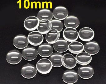 Lot of 15 Circle Clear Round Glass Dome Seals Tiles - 10mm (0.4 in)