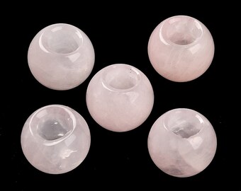 10 pcs Pink Smooth Gemstone Natural Stone Round Spacer Beads - Rose Quartz - 12mm - Large Hole: 5.5mm - Fits European Cords and Paracord!