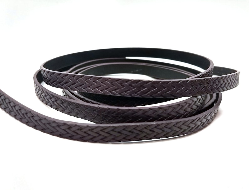 1M BRAIDED - Dark Red Brown FLAT Faux Leather Jewelry Cord 10mm Wide 3.28 FT