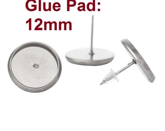 May include: Two silver earring blanks with glue pads. The glue pads are 12mm in diameter. Glue Pad: 12mm