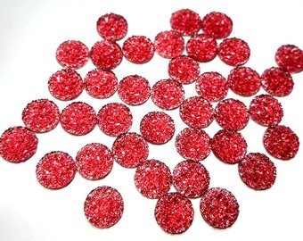 10 pcs Druzy Resin Embellishment Cabochons Red - 12mm - Dome Circle