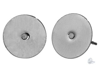 100 pcs. (50 pairs) 304 Stainless Steel Earring Posts/Bases/Studs/Settings with Rubber Backs - 12mm x 10mm - 10mm Glue Pad