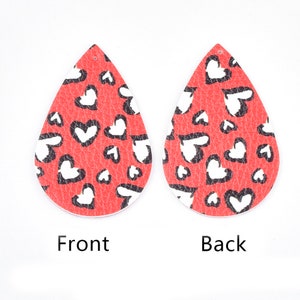 10 pcs. Black and Red Faux Leather Dangle Charms Pendants - Teardrop - Valentine&#39;s Day - 56mm (2.2&quot;) - Double-Sided - Hearts