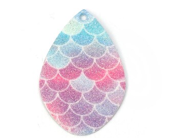 10 pendenti pendenti in similpelle multicolore a forma di squame di sirena - Scintillanti - A goccia - 55 mm (2,2") - Bifacciali - Ideali per orecchini e pendenti