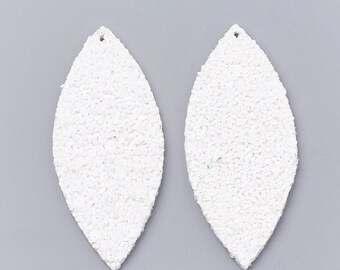 10 uds. White Glitter Faux Leather Dangle Charms Colgantes - Marquise - 59mm (2.33") - ¡Ideal para pendientes y colgantes! Doble cara