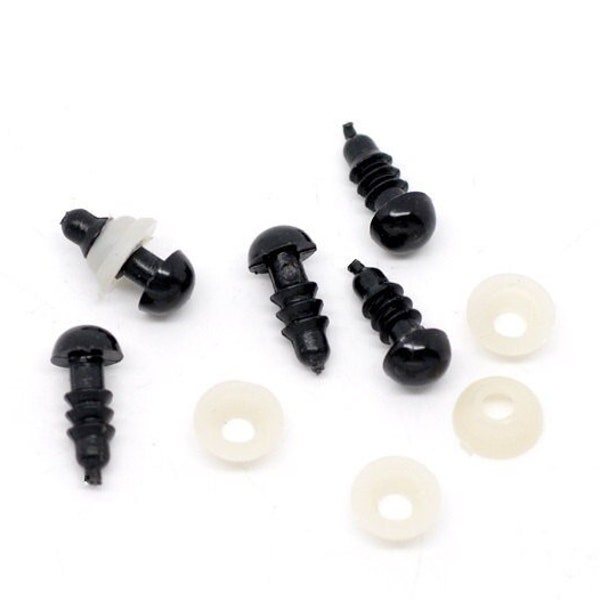 6 sets (12 pieces) Black Safety Eyes and Backs for Doll and Toy Making - 6mm - 13x6mm