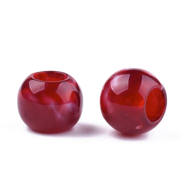 75 pcs Red Smooth Gemstone Style Acrylic Ball Spacer Beads - 12mm - Large Hole: 5.5mm - Fits European Cords and Paracord!